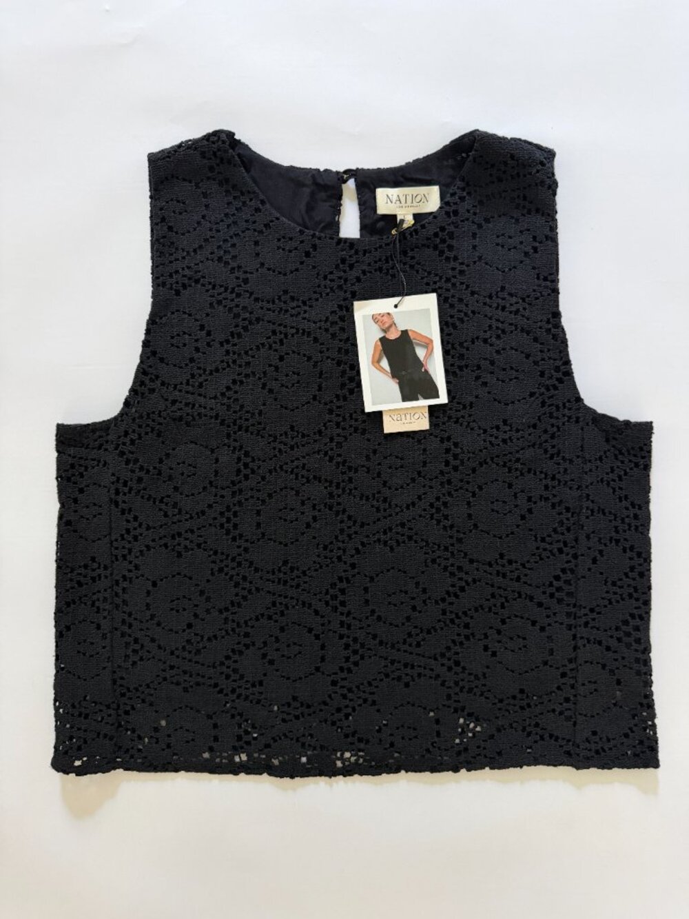 Nation Ltd. Black Eyelet Tank Black Lace, Sheri New With Tags Size Large - Picture 6 of 6